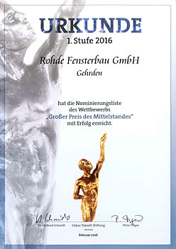ROHDE Fensterbau Gehrden, Grosser Preis des Mittelstandes